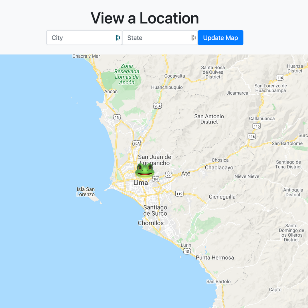 Screenshot of an interactive google map