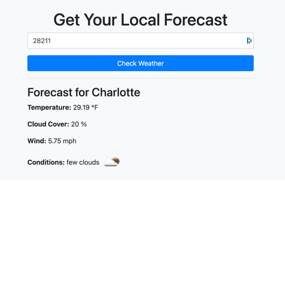 Screenshot of weather app api